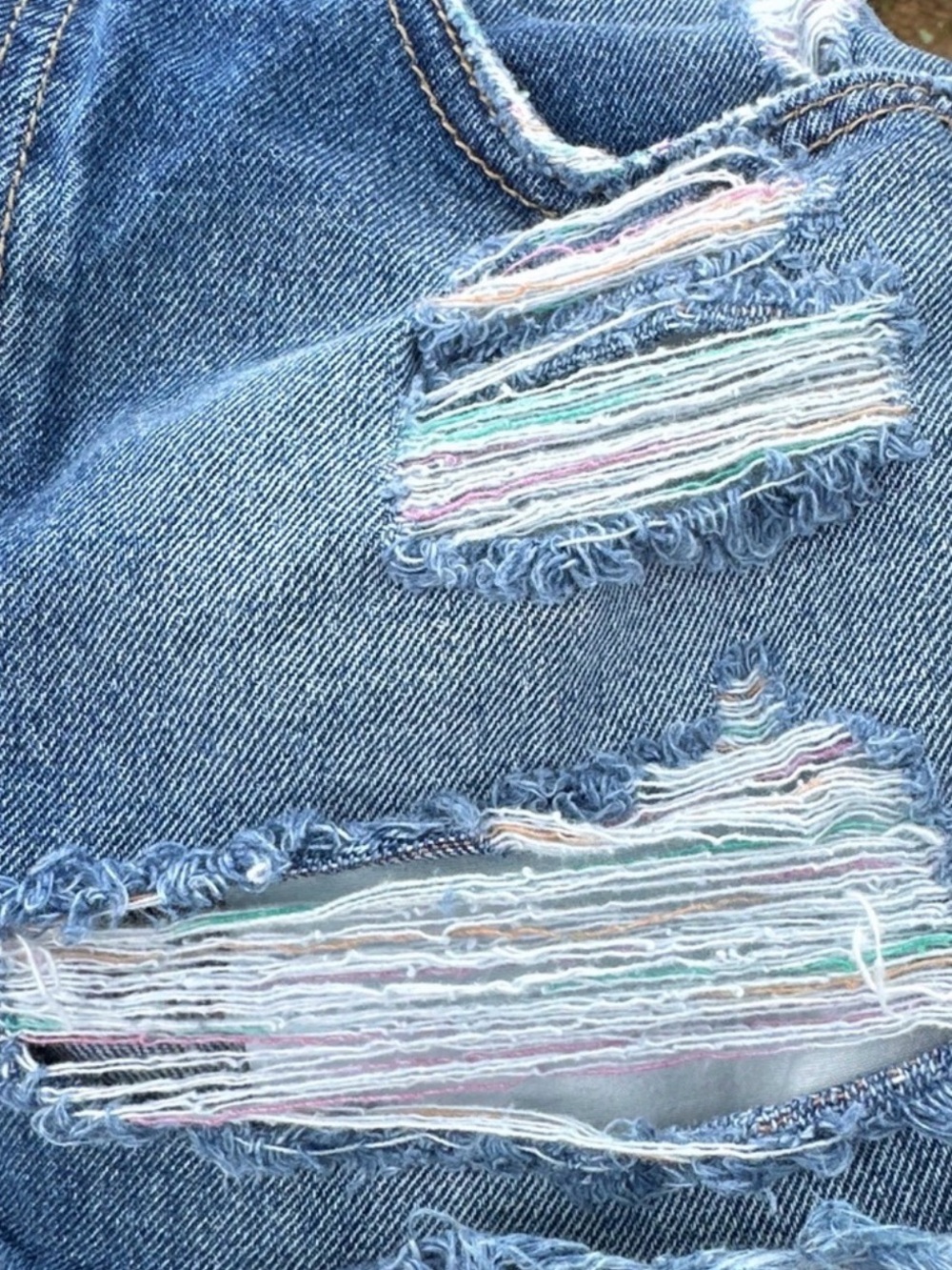 KanCan High Rise Distressed Rainbow Stitch Denim Shorts 24 - Picture 4 of 5